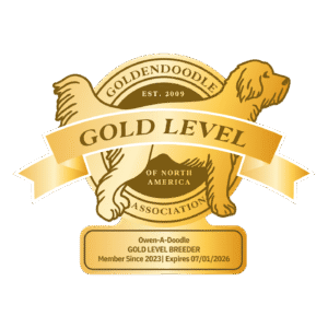 Goldendoodle Association of North America Gold Level Breeder Badge for Owen-A-Doodle, valid through July 1, 2026