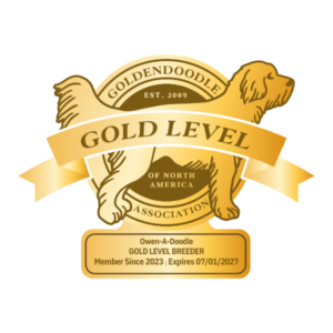 Owen-A-Doodle GANA Gold Level Breeder badge from the Goldendoodle Association of North America
